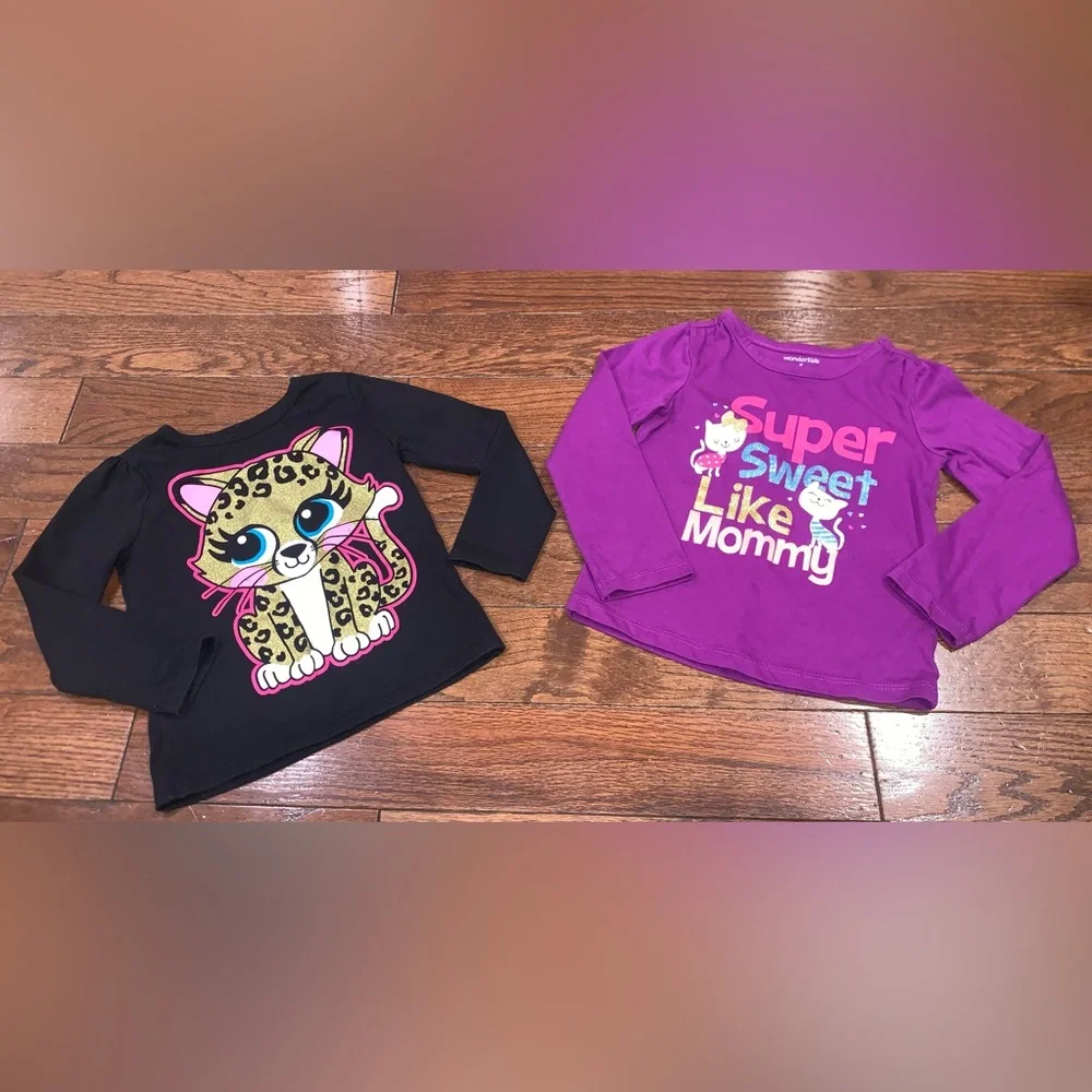 Lot of 2 Toddler Girl Graphic Tees‎ 3T Leopard Cat Cute Core Y2K Kids